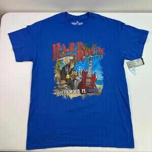 Hard Rock Hotel  Hollywood Florida Shirt Mens Medium Blue Guitar Pirate Tee